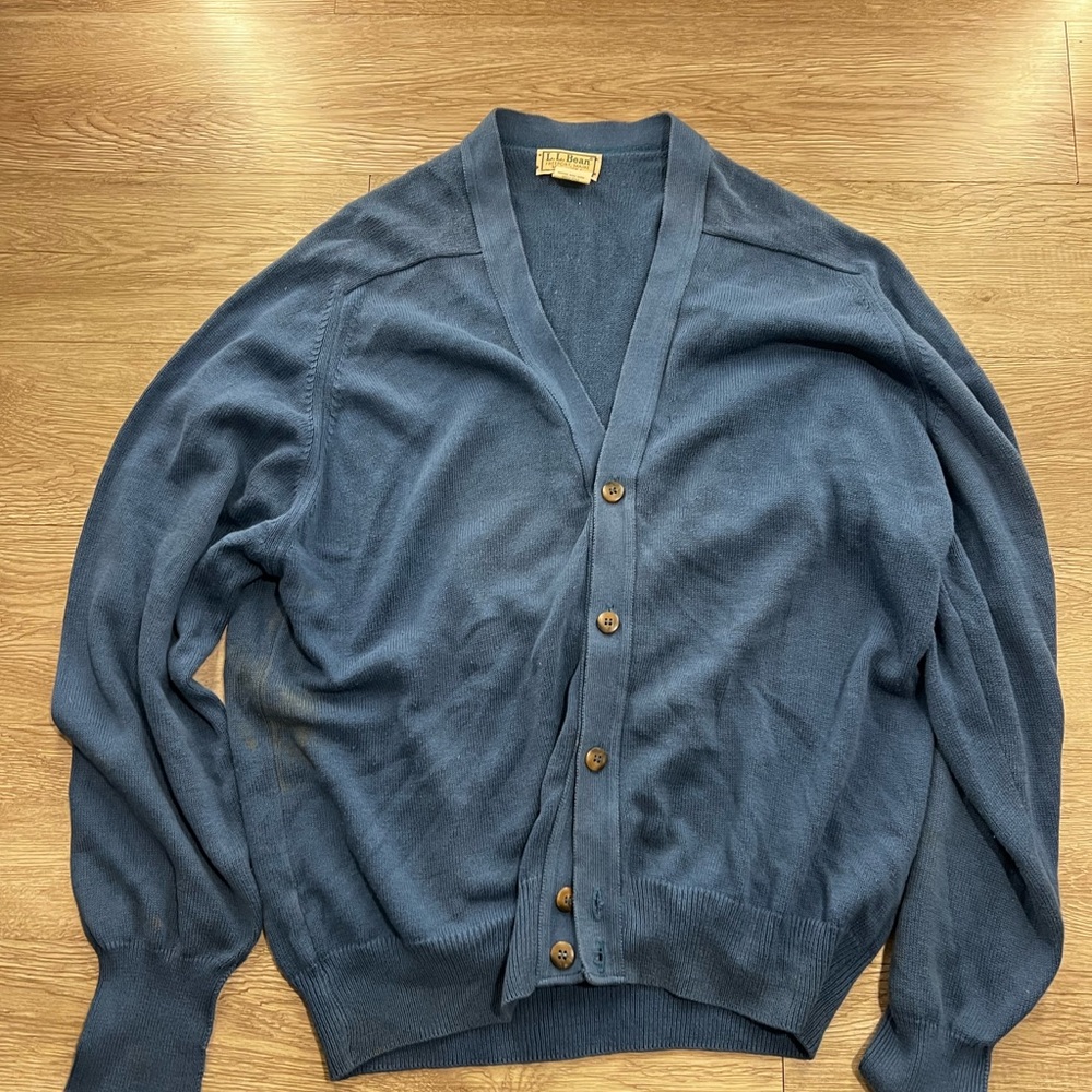 L.L. Bean Blue Cardigan Sweater V-Neck Knit